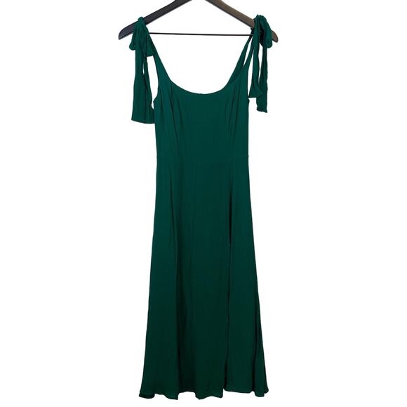 Reformation Dresses & Skirts - Reformation Size 2 Midi Tie Sleeve Sun Dress w Slit Green Viscose